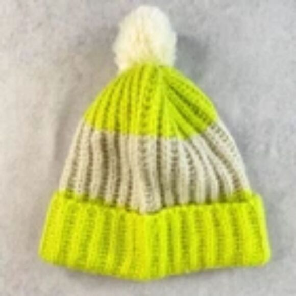 Apparis Oshin Beanie Kiwi Green Stripe Cream Pom Pom Recycled Knit Toboggan NEW! - Picture 4 of 8